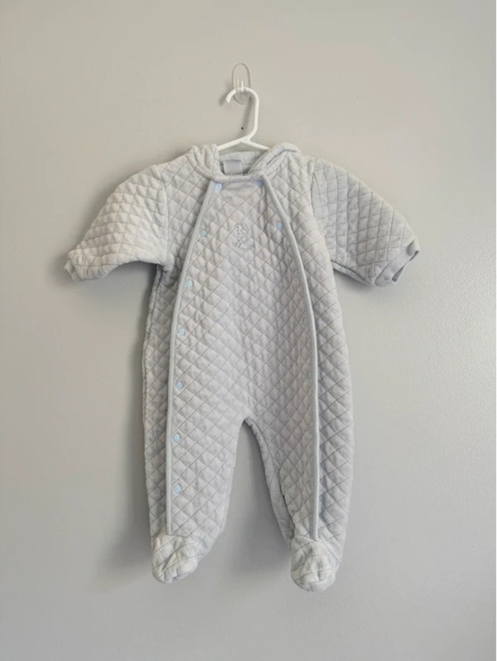 Vintage Little Me Quilted Baby Bunting Snowsuit Hooded Footed 3-6M